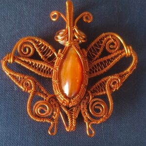 Carnelian Copper Wrapped Butterfly Pendant